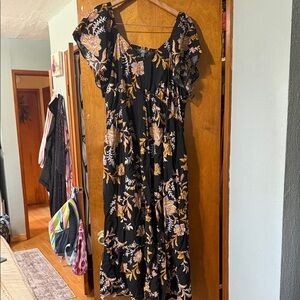 Terra & Sky Black Midi Dress with Floral Print